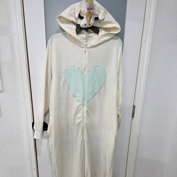 Xhilaration Other - Xhilaration XXL Unicorn Onesie Pajama Jumpsuit White Plush Costume Sleepwear